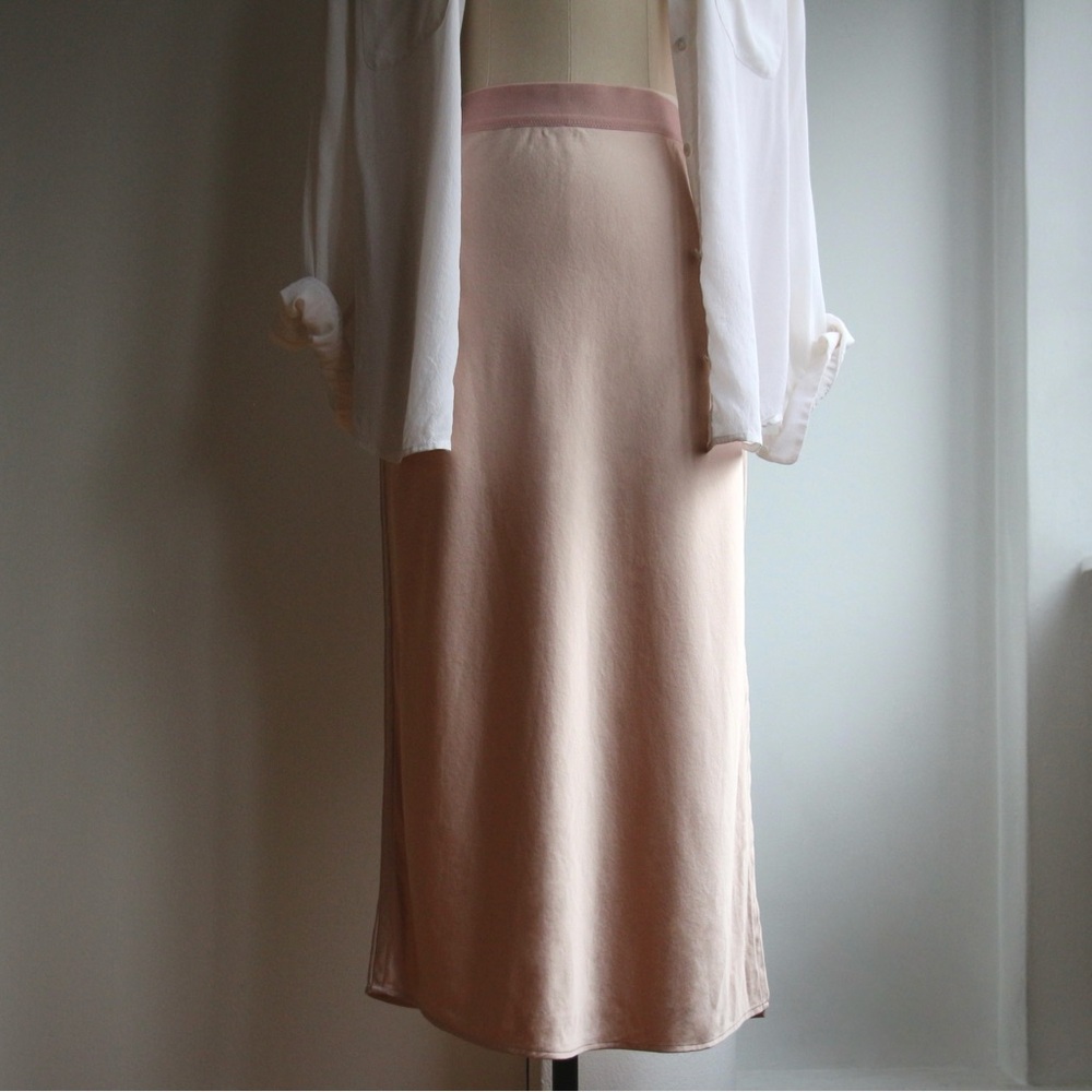 Theory Blush Silk Satin Midi Skirt
